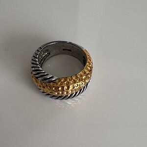 Two-Tone Gold and Silver Textured Dome Ring - Women Jewelry